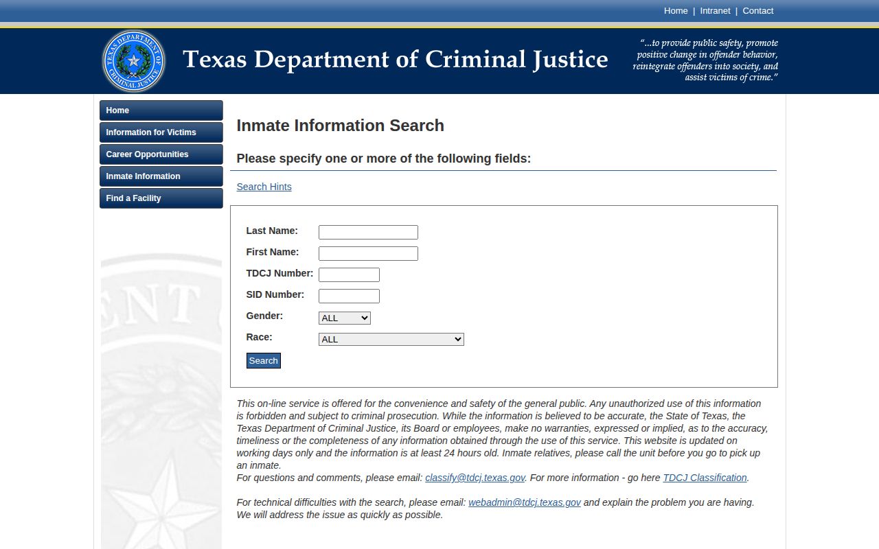TDCJ search for Grimes County released inmates and current custody warning