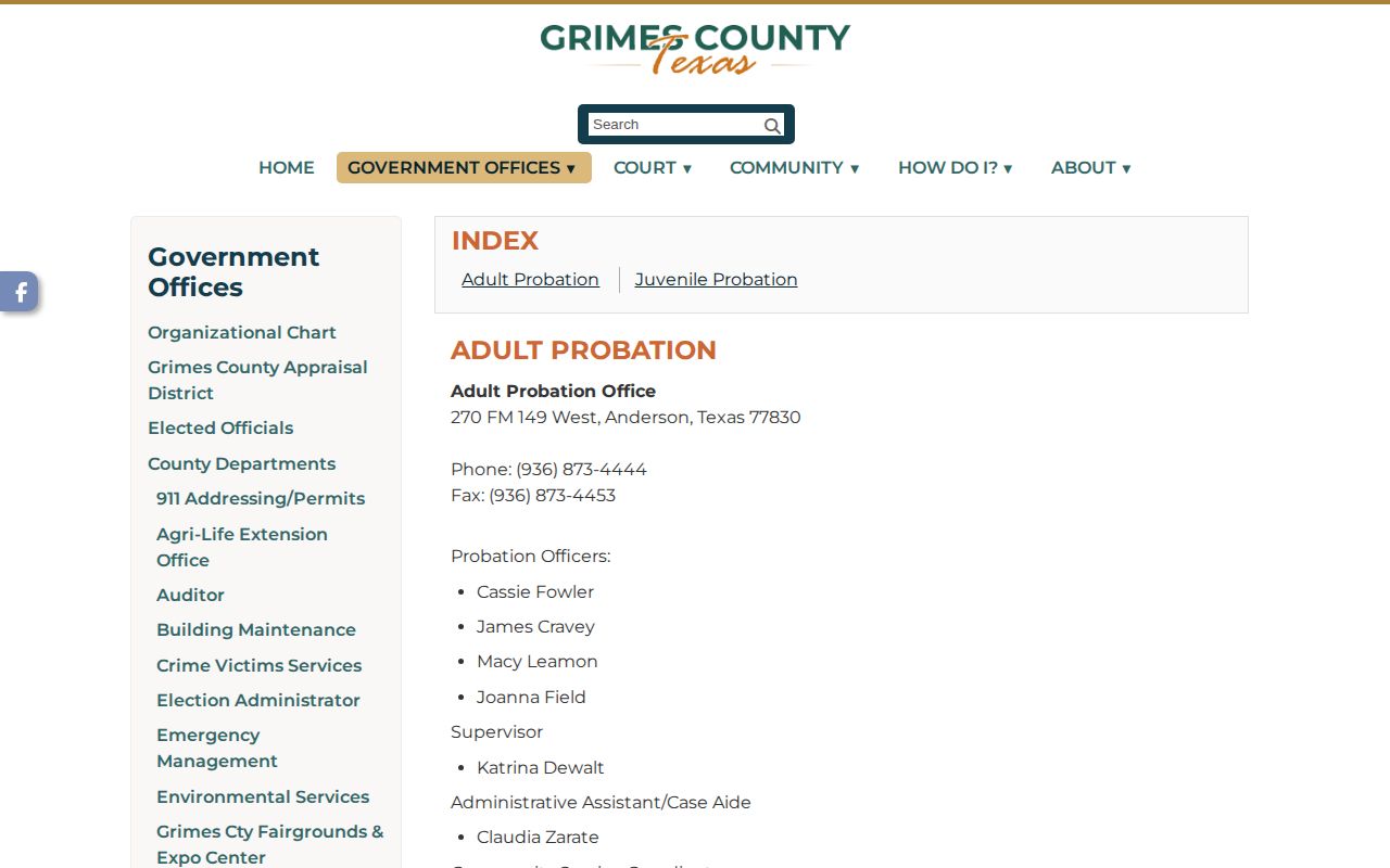Grimes County Adult Probation follow-up after a 72-hour jail release