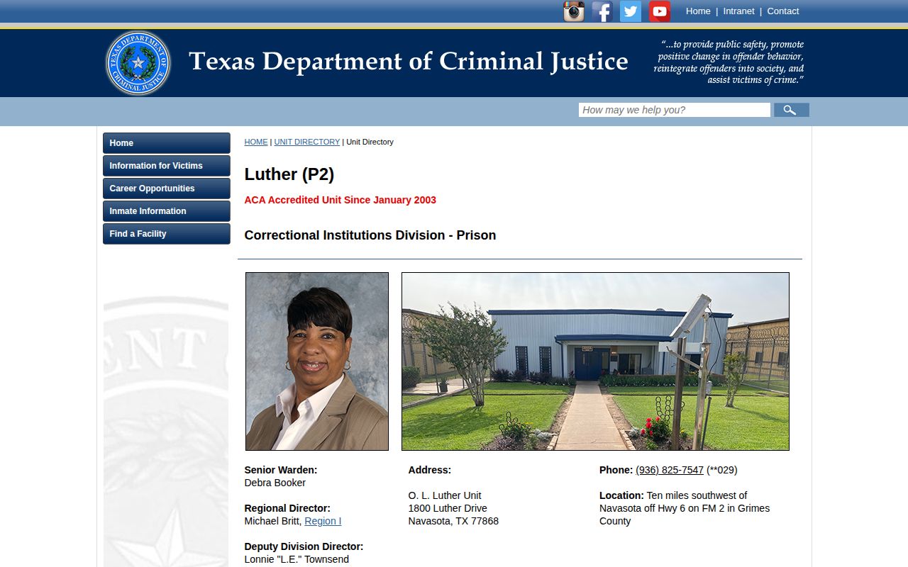 Official O. L. Luther Unit profile and release record context